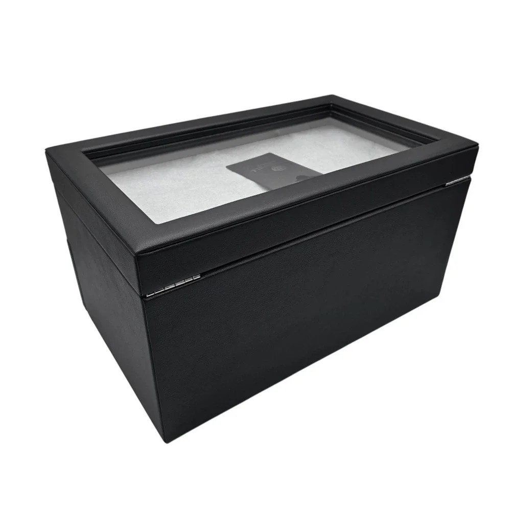 ROTHWELL 20 Slot Leather Watch Box Display Case Organizer Glass Top Lock Black